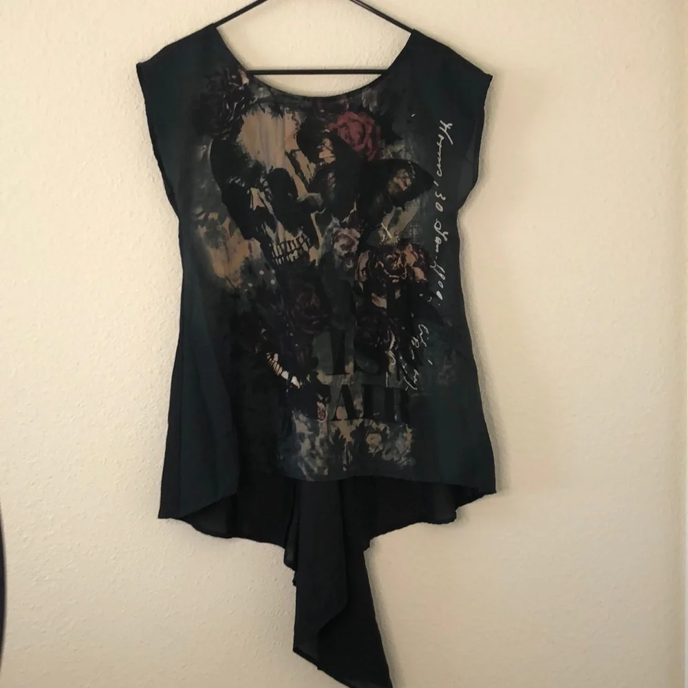 Skull print high low Gothic top M - Picture 2 of 6